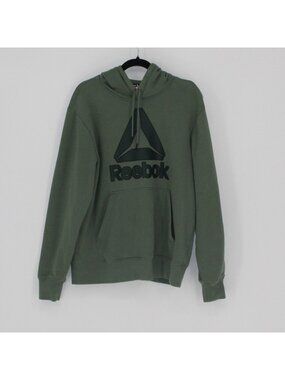 Reebok Green Hoodie With Logo Men Size Medium Cotton-Polyester Blend